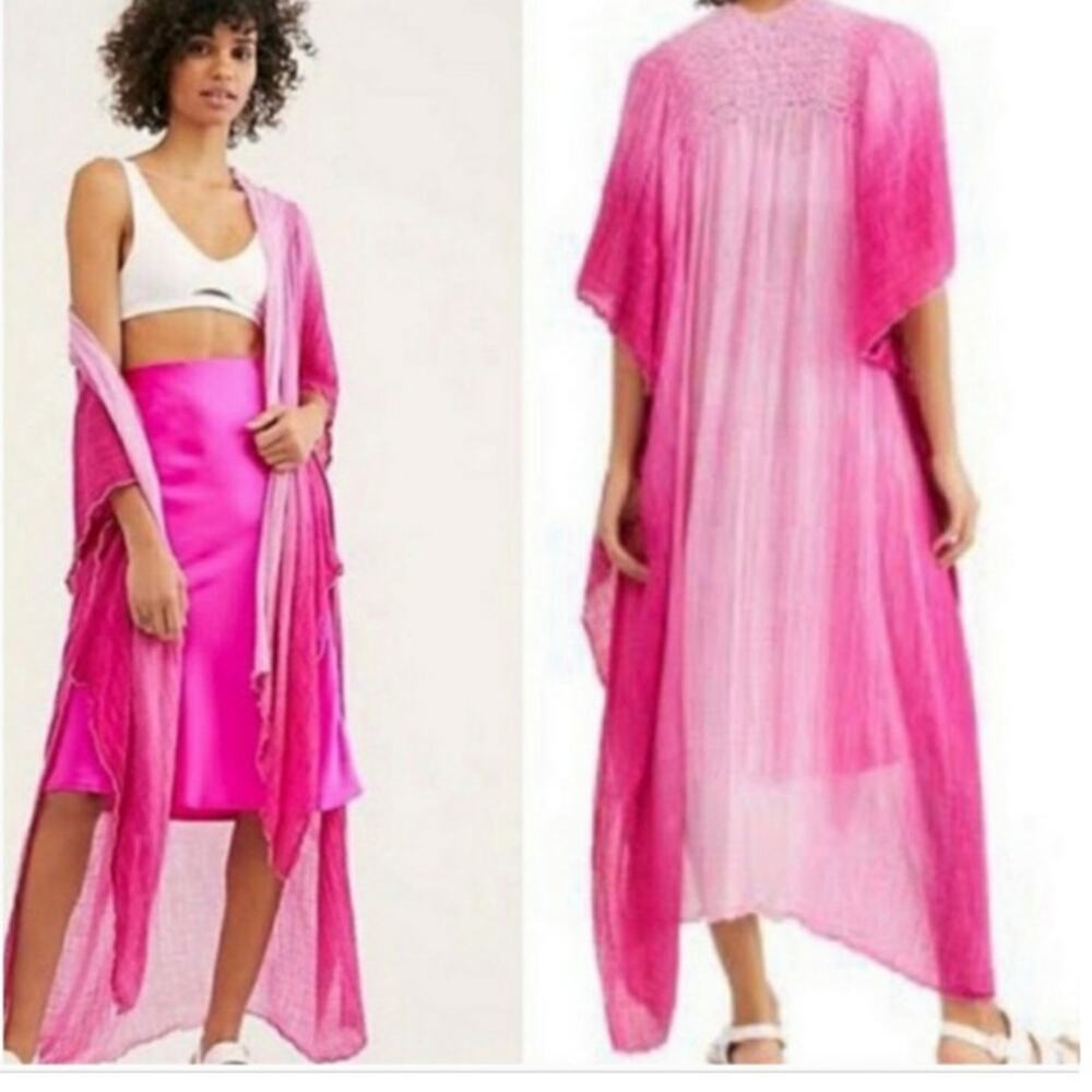 Free People Womens XS/S Pink Ombre Duster Kimono Beachy Coastal Festival Boho
